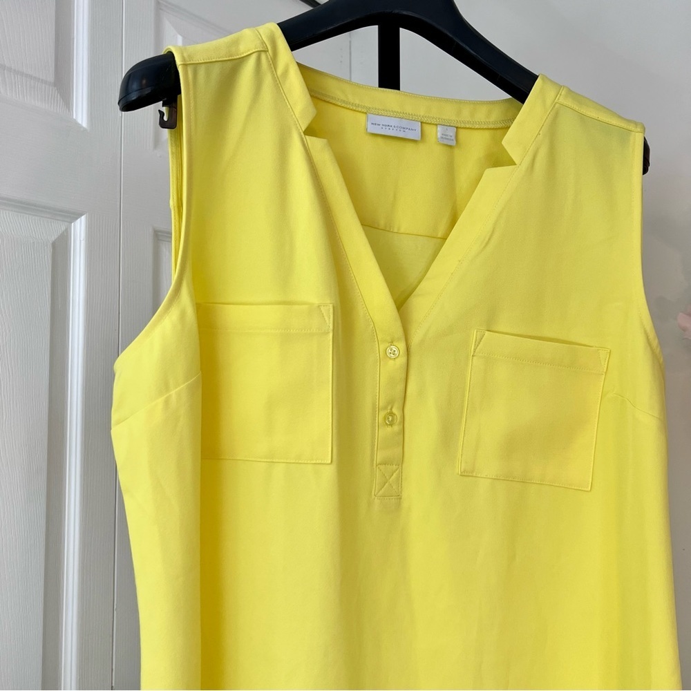 New York and Company Yellow Stretch Shirt Dress - Relaxed Fit - Size Large - Picture 8 of 11